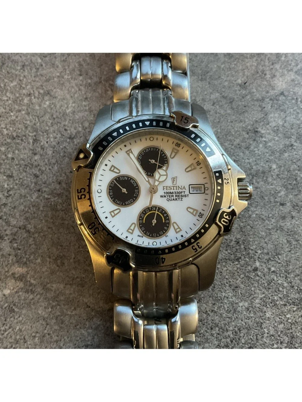 Festina Mens Diver Style Watch 39mm Stainless Steel Case/Band Rotating Bezel A9